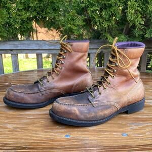 Vintage Moc Toe Lace up Leather Work Steel Toe Boots Made in USA